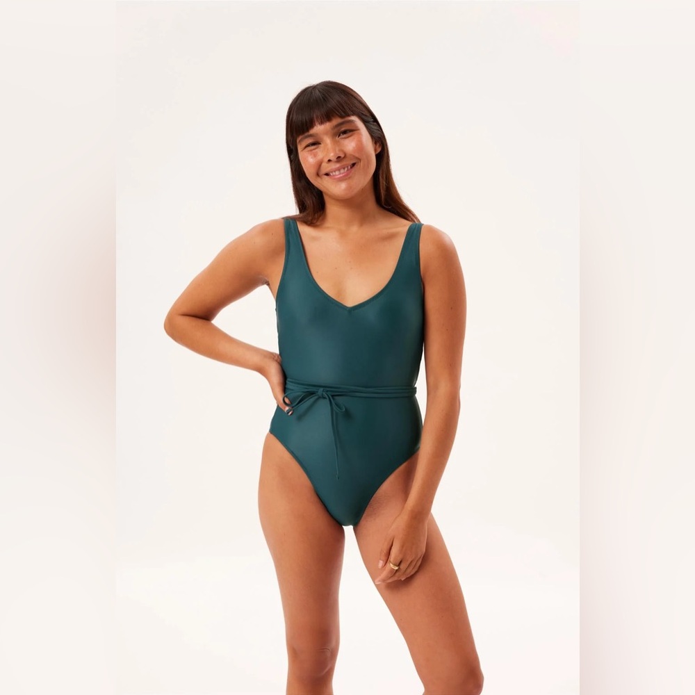 Girlfriend Collective Isla Wrap Tie One Piece Swimsuit in Sea